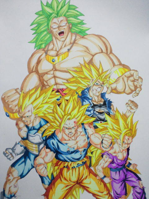 Desenhe goku super saiyajin gohan vegeta e trunks