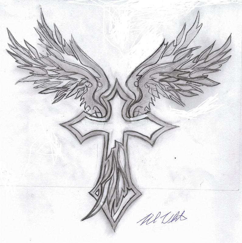 simple tribal cross with wings