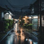 Rainy Japanese suburbs at night 