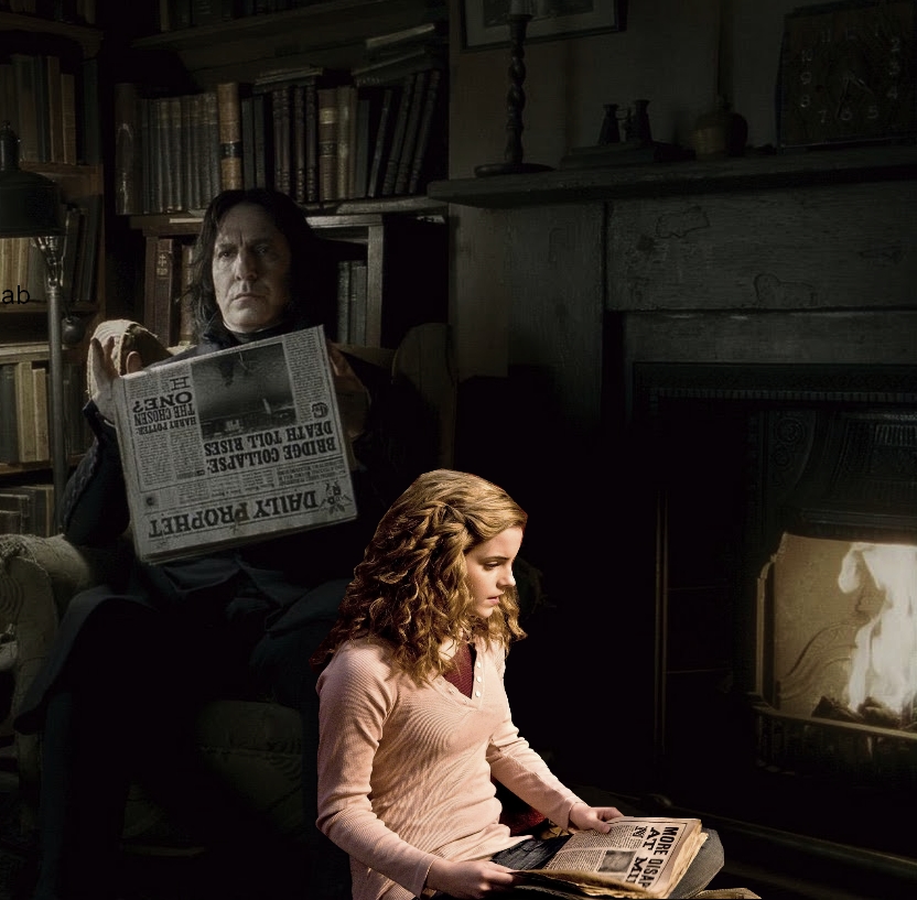 Snape and Hermione by the fire