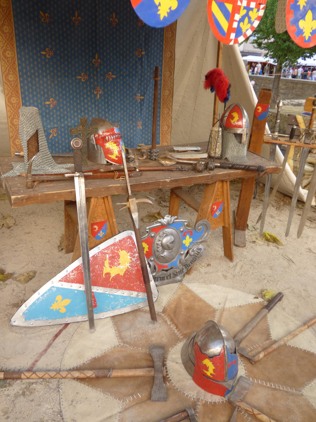 Helmets and medieval weapons