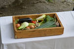 Old small wooden box of vegetables