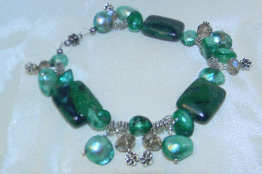 Guitar String Chrysocolla and Pearl Bracelet