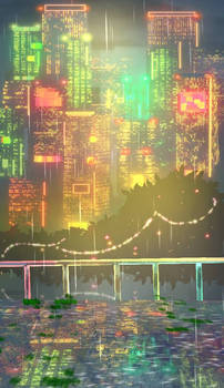 Anime city light background 