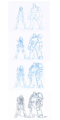Space Marine and Sister drawing process