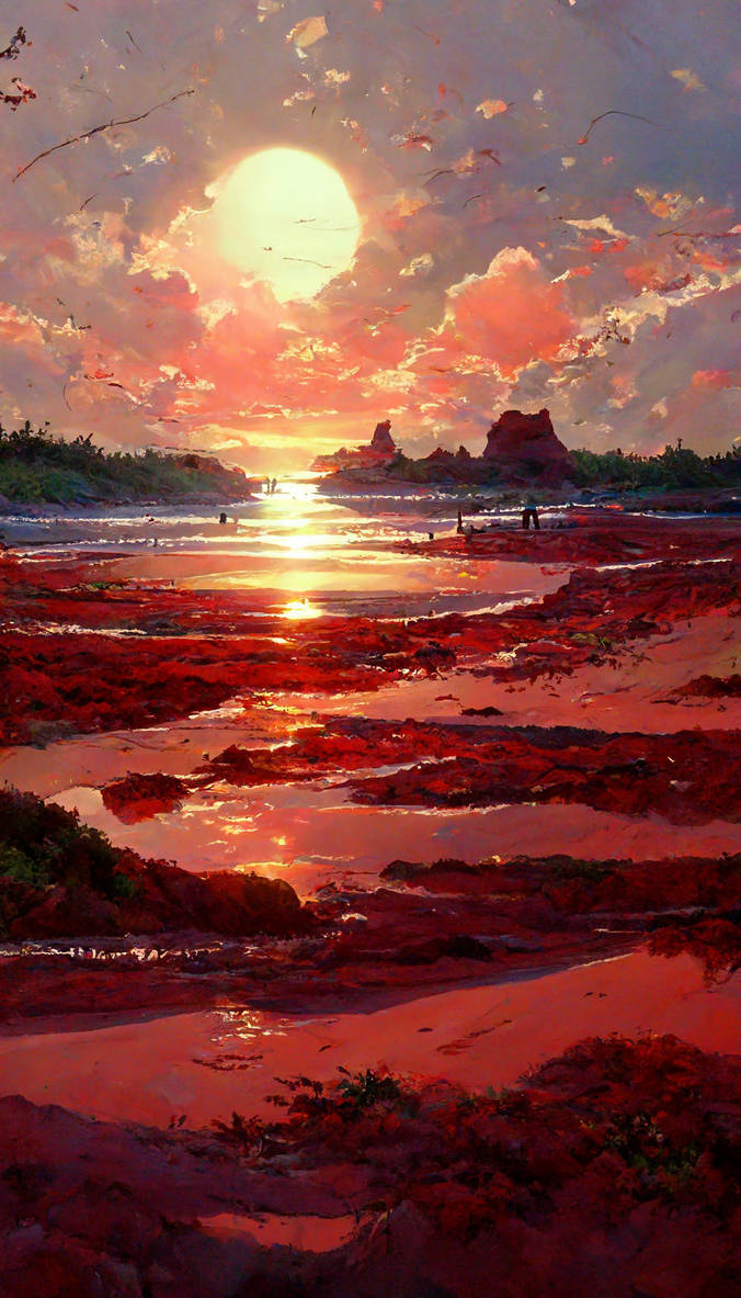 Sunset Red Beach, Anime Art Style. Artistic, Very by PicSoAI on DeviantArt