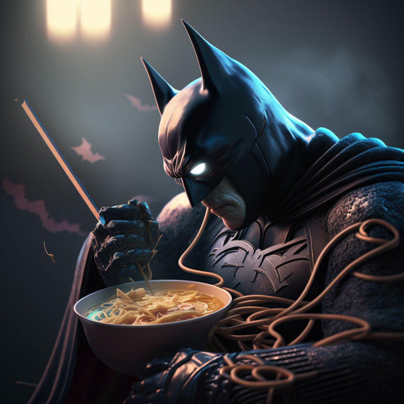 Batman eating noodles by PicSoAI on DeviantArt