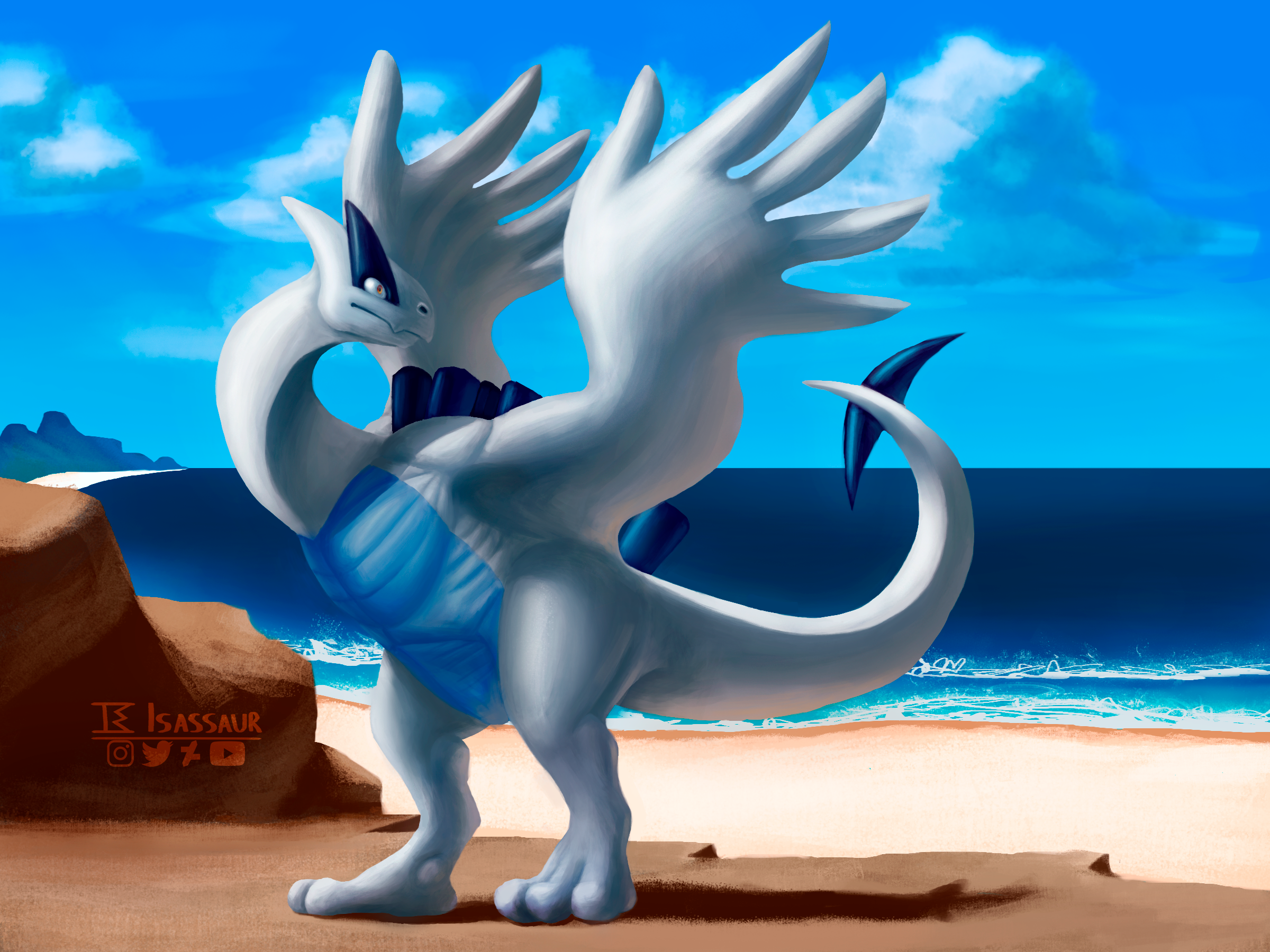 I painted Lugia in the sea (OC) : r/pokemon