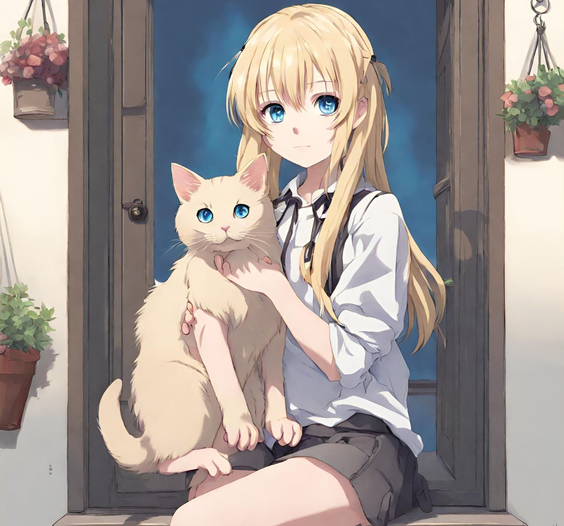 Anime Girl PFP with a cat by ArtificialHub on DeviantArt