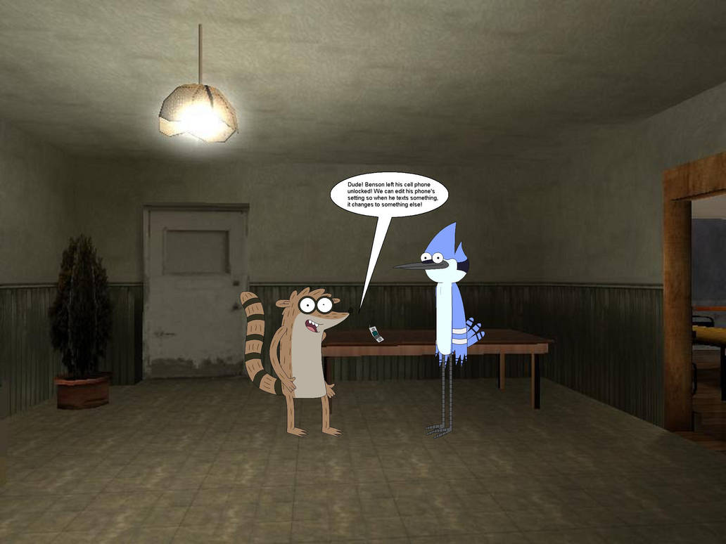Mordecai and Rigby find Benson's cell phone by YRT9401 on DeviantArt