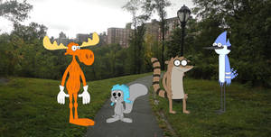 Modecai and Rigby with Rocky and Bullwinkle