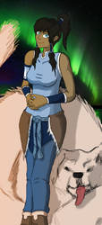 Korra and Naga Enjoying the Borealis