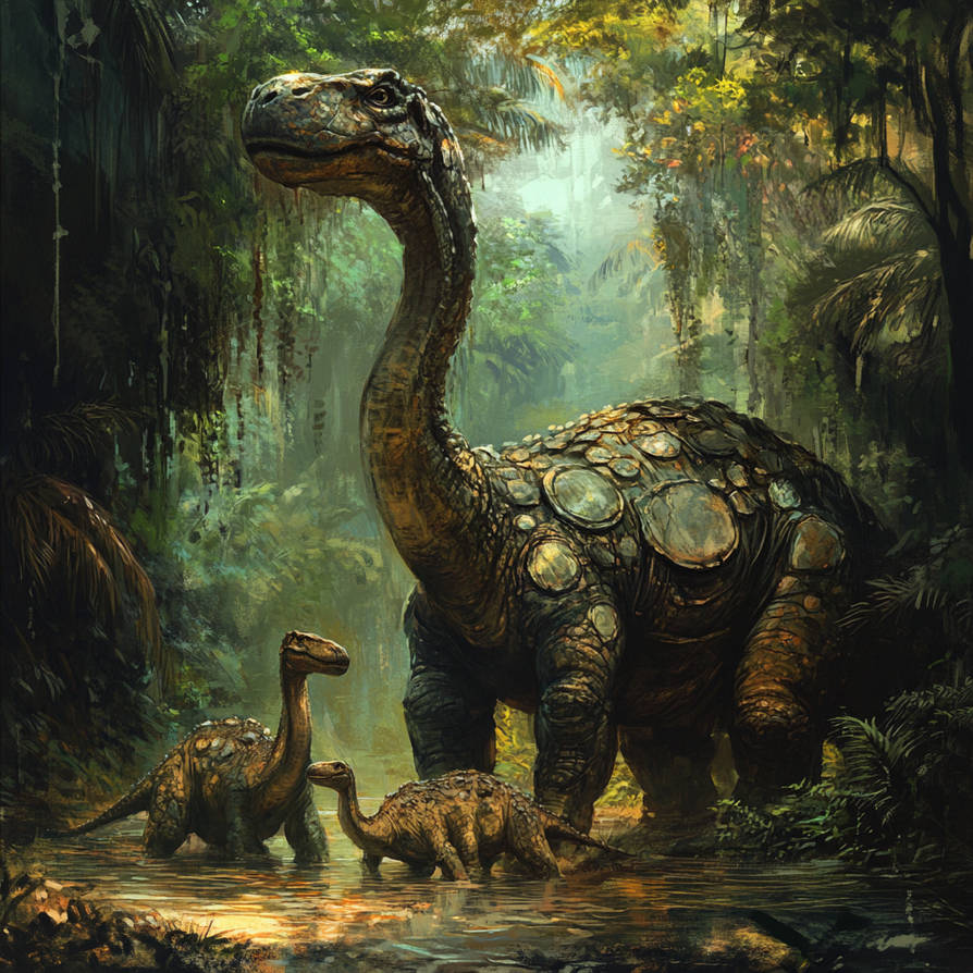 Mokele Mbembe With Its Cubs by ArcaneTales on DeviantArt