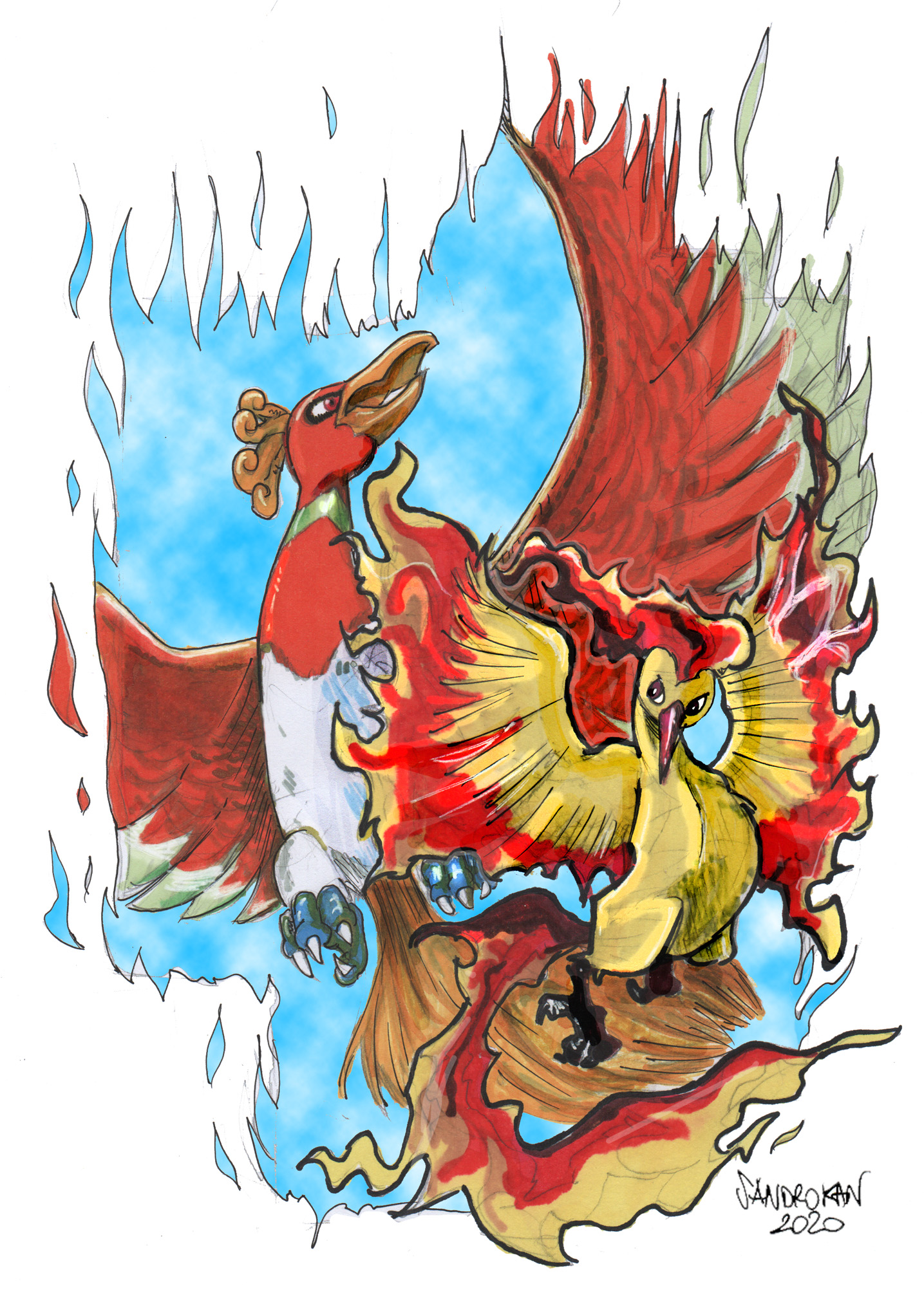 moltres and dwebble (pokemon and 1 more) drawn by kawaguchi_youhei