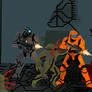 A Geth, Spartan and a Brute fight the Flood