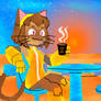 Kit Enjoying a cup of Coffee