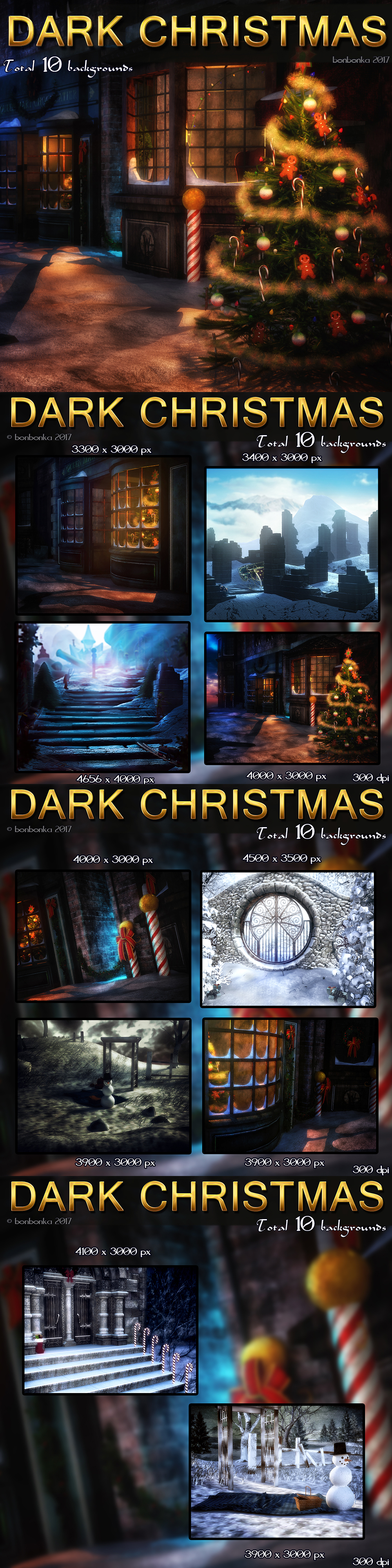 Dark Christmas - 10 Stock Backgrounds Pack