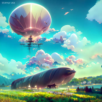 Anime Airship in a beautiful landscape