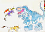 Spyro and Kiara VS Arkian Giganotosaurus by masonmdaythetrex