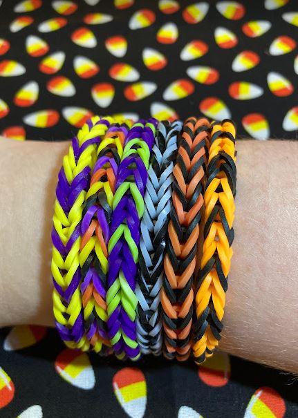 Halloween Bracelets Set of Three Made With Loom Rubber Bands 