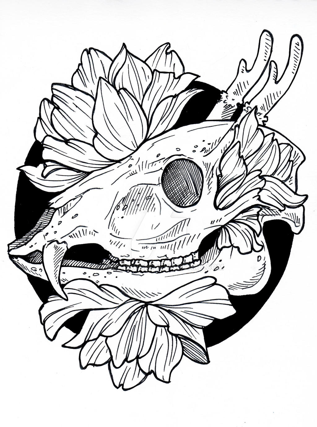 skull in flowers