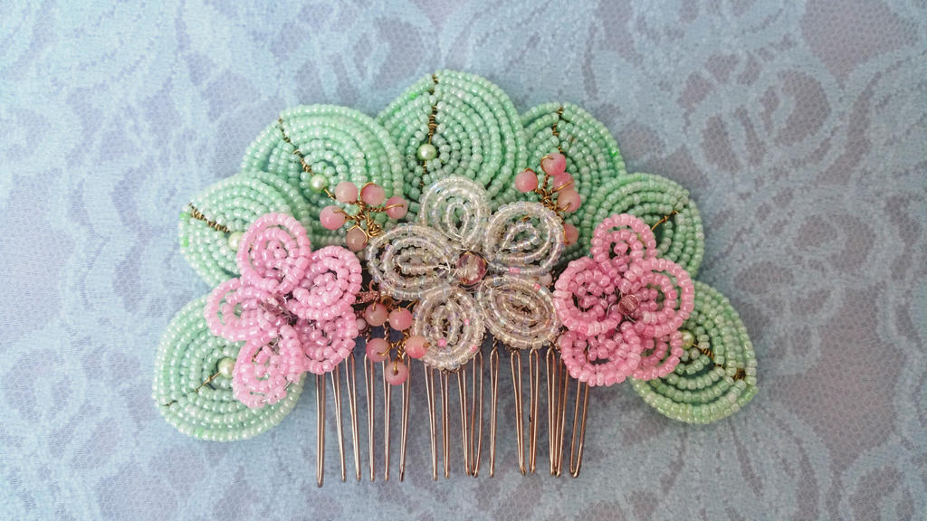 Pastel French Beaded Hair Comb by EverAfterArtisanry