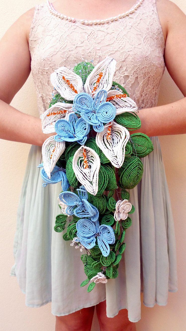 Calla Lily and Orchid beaded cascade bouquet