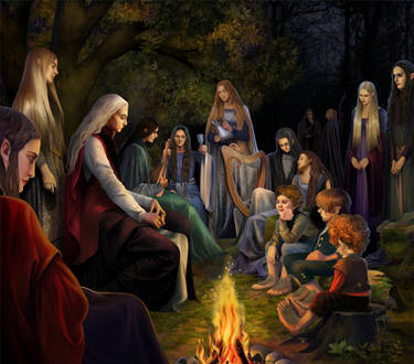 Gildor,Sam,Pippin,Frodo and elves