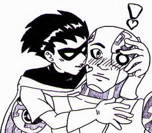 Teen Titans - Cyborg x Robin kiss