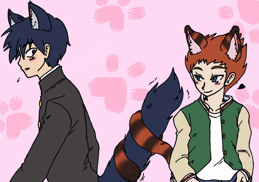 Mob Psycho 100 - Shou x Ritsu cat tail hold by Cloud-Kitsune on DeviantArt