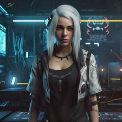 Shef cyberpunk 2077  A girl with white hair dresse