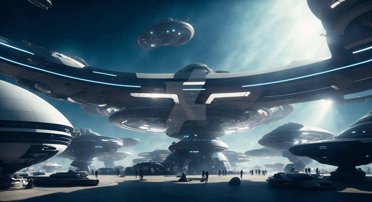 The Bustling Spaceport by MisconceptionAIArt on DeviantArt