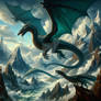 Ancient dragon, soaring above mountains