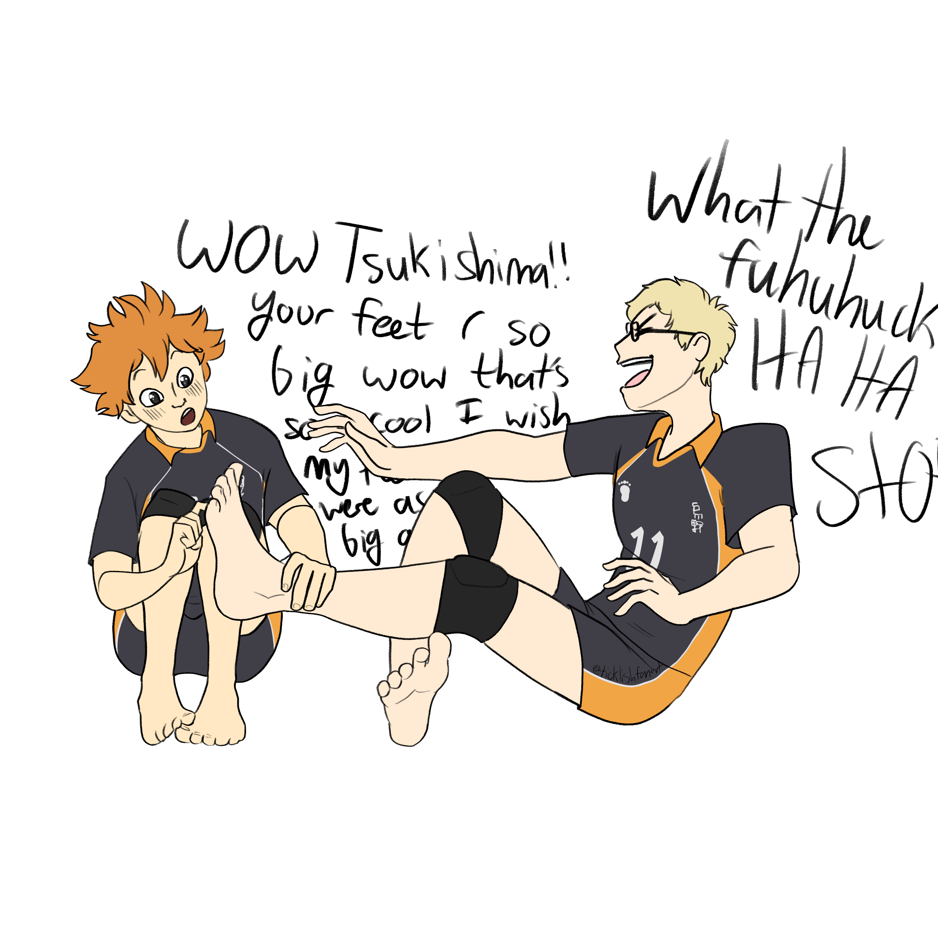 Tsukishima ticklish feet by ticklishfanart on DeviantArt