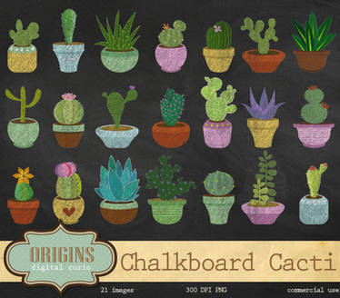 Chalkboard Cactus and Succulent Clipart