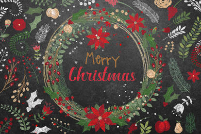 Chalkboard Christmas Botanical Clipart