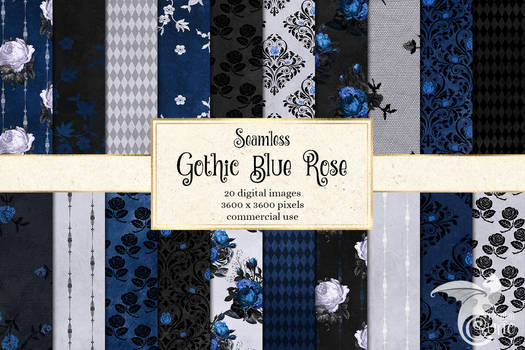 Gothic Blue Rose Digital Paper 