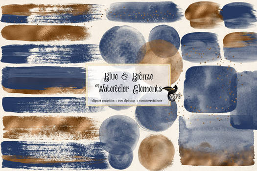 Blue And Bronze Watercolor Elements 
