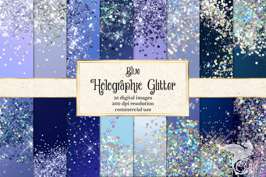 Blue Holographic Glitter Digital Paper 