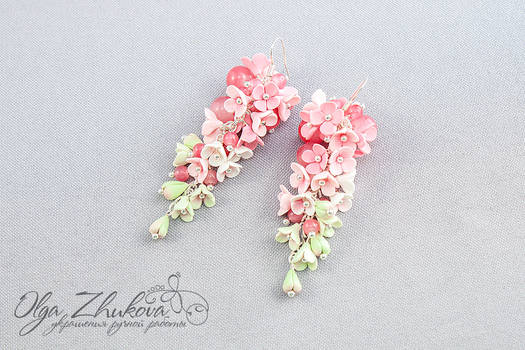 Earrings with flowers from polymer clay