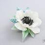 Spring brooch with white anemone and muscari