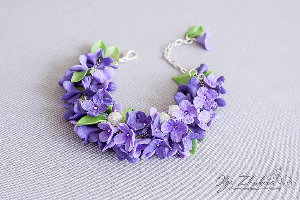 Bracelet with lilacs from polymer clay