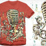 Vintage Microphone with Floral Ornament Tee Design