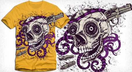 Horror Skull with Gun Vector Tee Design