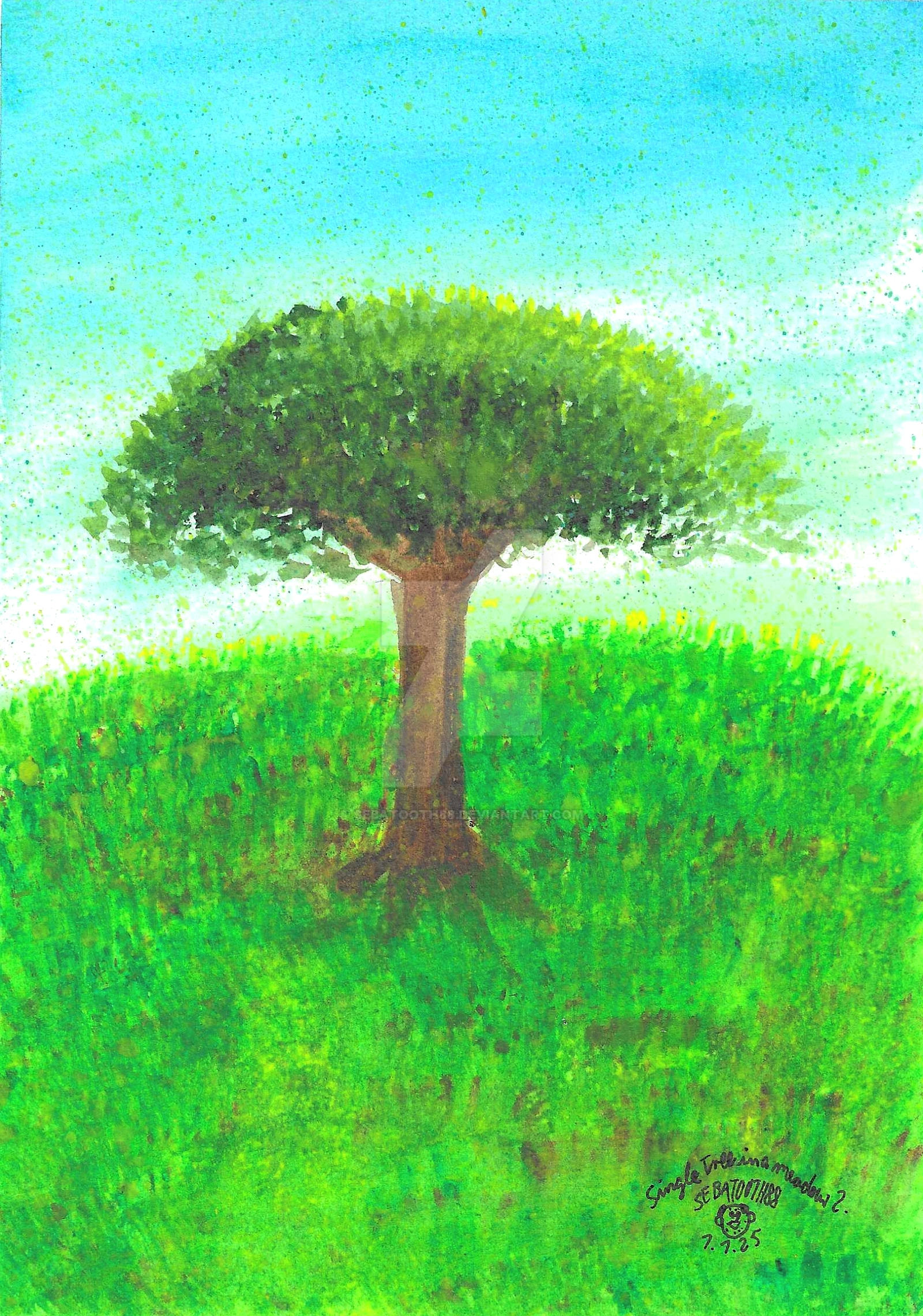 Single tree in a meadow part 2 Aquarell