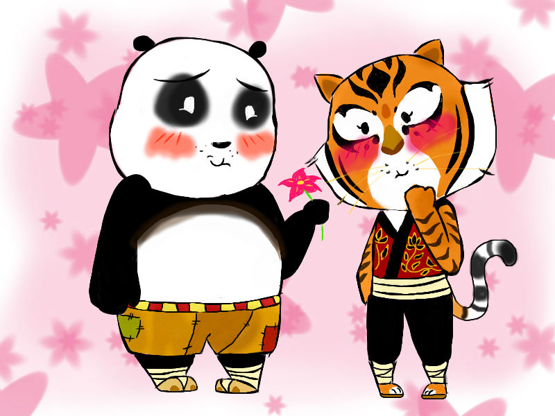 Po and Tigress: Cherry Blossom love (Chibi)