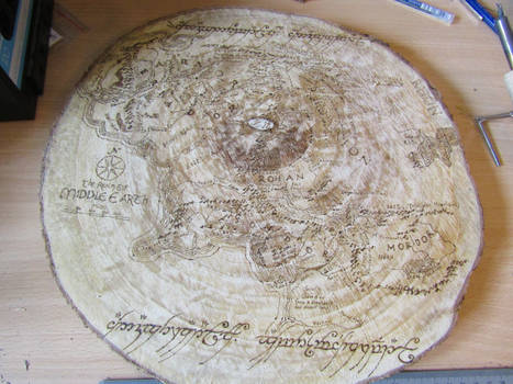 Middle Earth Map + One Ring text pyrography