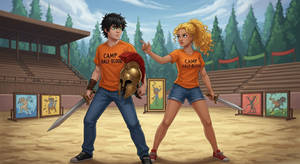 Percy Jackson et Annabeth Chase s'entrainent