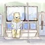 A polar bear in the bus