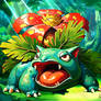 Venusaur in a colorfully lit forest